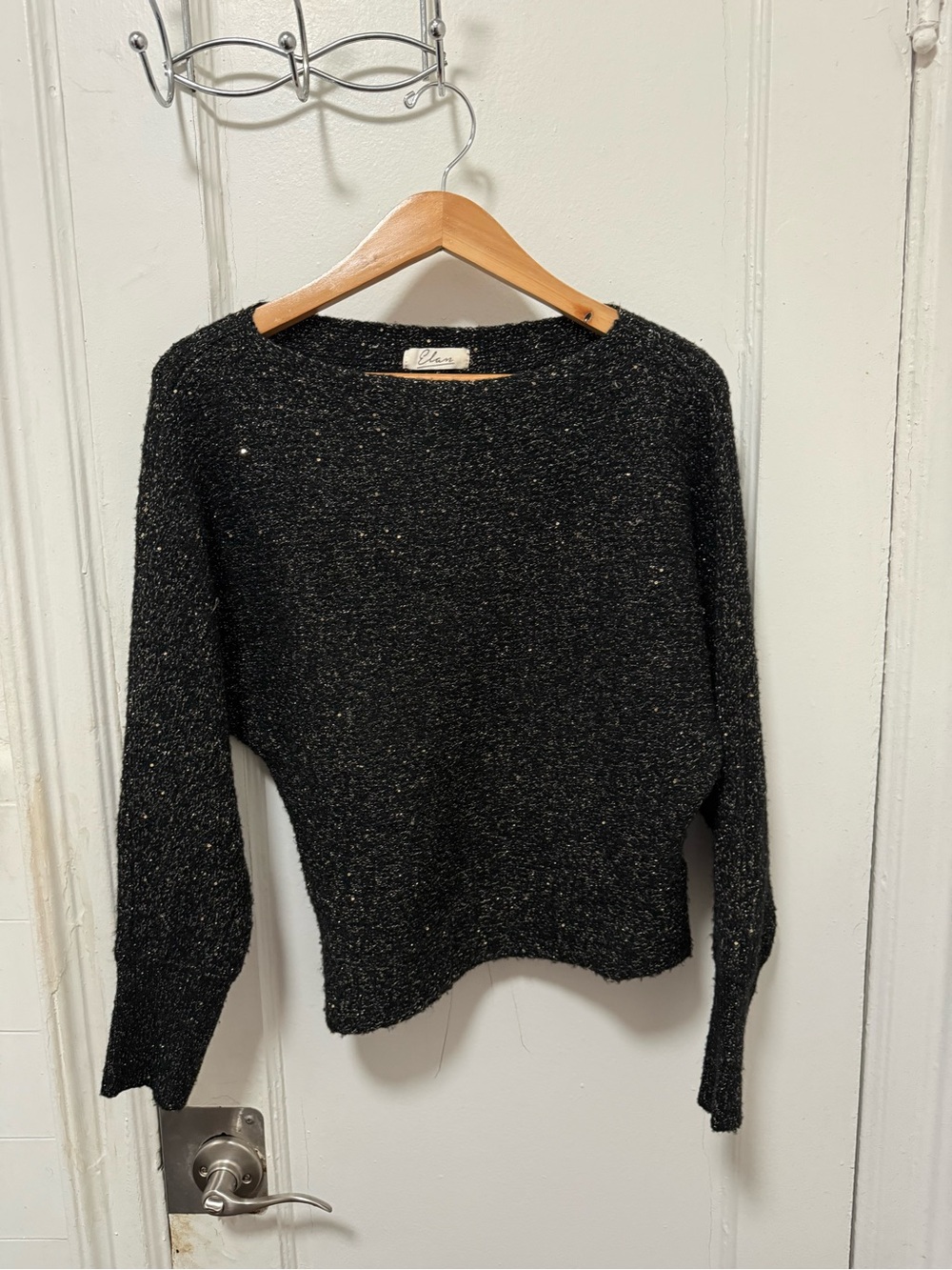 Elan Black gold Sparkle slightly cropped Crewneck Sweater - Women Small